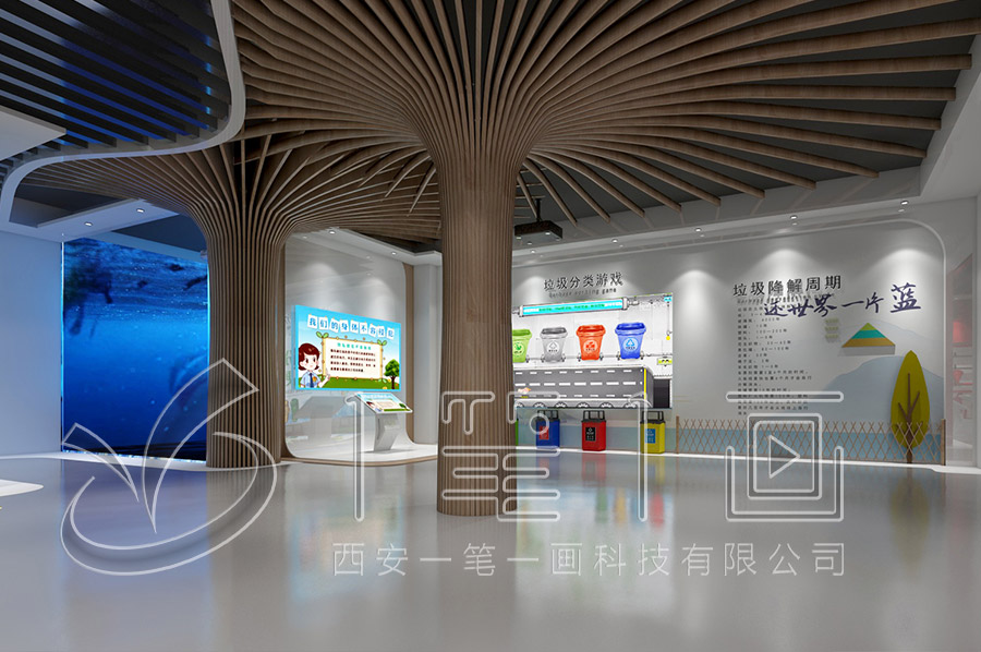 數字化生物多樣性保護體驗館平面圖,智能生態展館設計,現代化展覽館建設方案